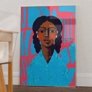 Moriah - Vibrant Black Young Girl Portrait | Blue and Coral Pop Art Print | Modern Afrocentric Wall Decor | Hahnemühle Fine Art Print