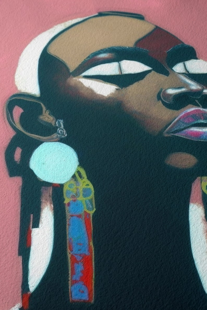 Afro American Feminine Art Pink Portrait of Black Woman Afrocentric Wall Art Black Girl Decor Afrocentric Wall Art Black Owned image 2