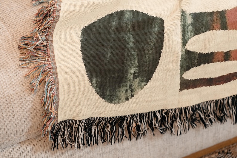 Potlach Woven Throw Earthy Abstract Art Blanket Sage Green & Terracotta