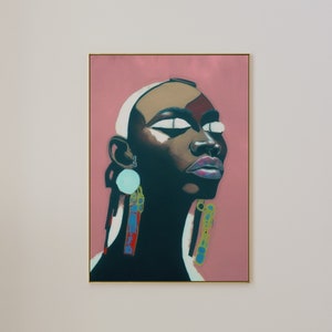 Afro American Feminine Art | Pink Portrait of Black Woman | Afrocentric Wall Art | Black Girl Decor | Afrocentric Wall Art | Black Owned