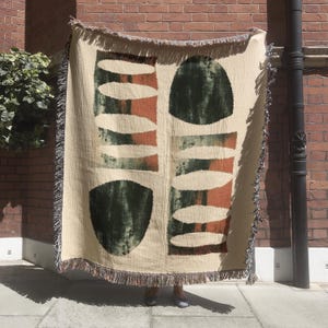 Potlach Woven Throw | Earthy Abstract Art Blanket | Sage Green & Terracotta Cotton | Chic Decor for Sofa, Picnic, Wall | The Phoenix Palms