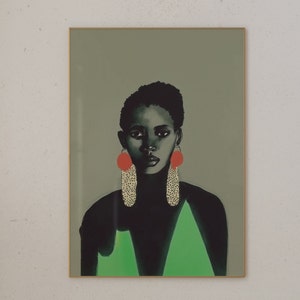 Ngozi. Vintage Green Portrait of Black Woman Afro Caribbean Art Fine Art Hahnemühle German Etching Paper Art Print image 6