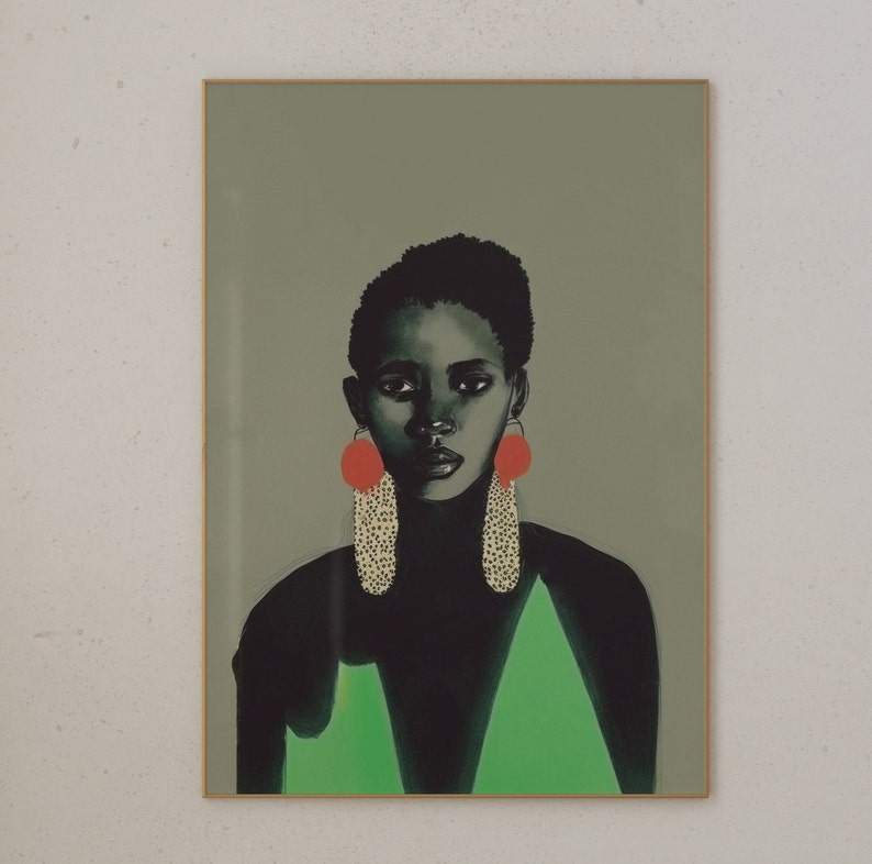 Ngozi. Vintage Green Portrait of Black Woman Afro Caribbean Art Fine Art Hahnemühle German Etching Paper Art Print image 6