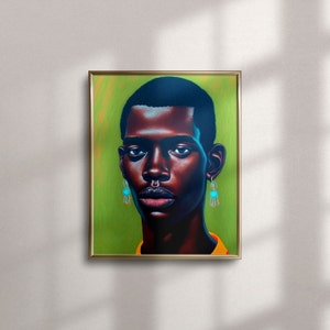 Monte. Black Man Portrait | Contemporary Black Art | Museum Quality Giclee Print | Green Wall Decor | Hahnemühle German Etching Paper