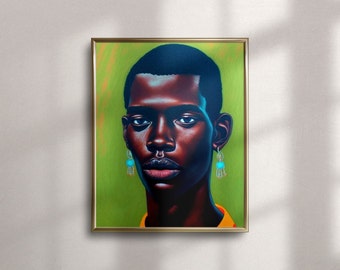 Black Man Portrait Print, Modern Wall Art, Black Boy, African Man Art, Contemporary Black Man Art, Museum Quality Giclee Print, Earthy art