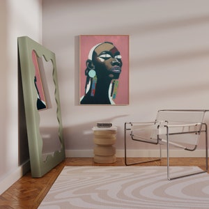 Afro American Feminine Art Pink Portrait of Black Woman Afrocentric Wall Art Black Girl Decor Afrocentric Wall Art Black Owned image 5