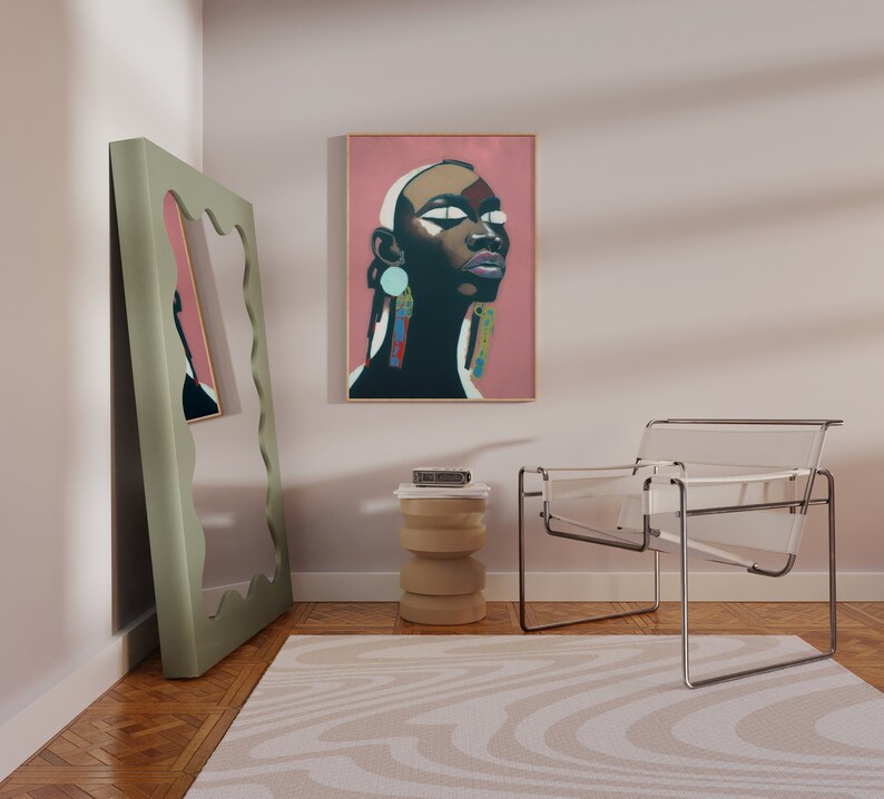 Afro American Feminine Art Pink Portrait of Black Woman Afrocentric Wall Art Black Girl Decor Afrocentric Wall Art Black Owned image 5