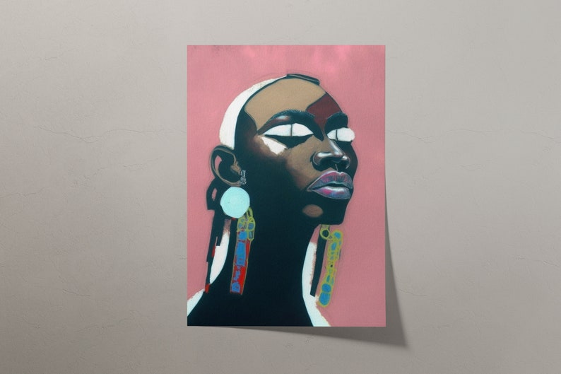 Afro American Feminine Art Pink Portrait of Black Woman Afrocentric Wall Art Black Girl Decor Afrocentric Wall Art Black Owned image 4