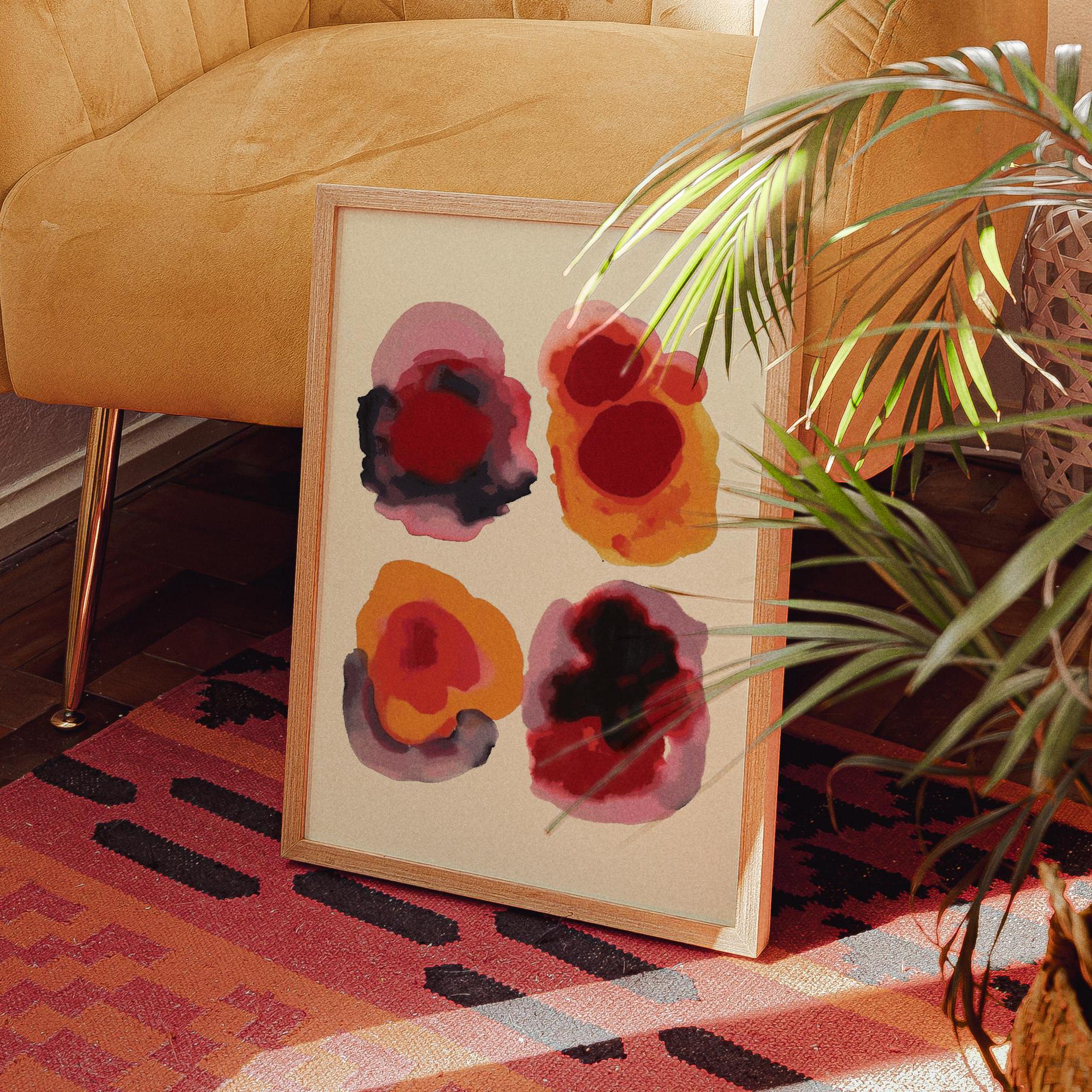 Mousse volcanique - Impression d'art aquarelle abstraite | Décoration murale tons chauds | Inspiration florale moderne | Impression d'art Hahnemühle
