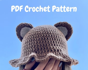 Bear Bucket Hat Crochet Pattern for Adults | DK & Aran Yarn Animal Hat | Beginner Friendly PDF | Spring Summer Crochet Project