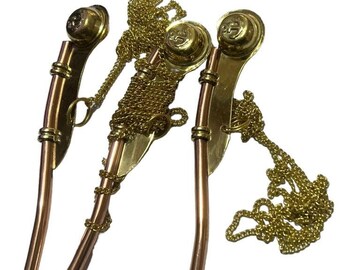 Set of 3 Brass Boatswain Whistles 5" with Chains - Nautical Bosun Calls for Maritime Enthusiasts