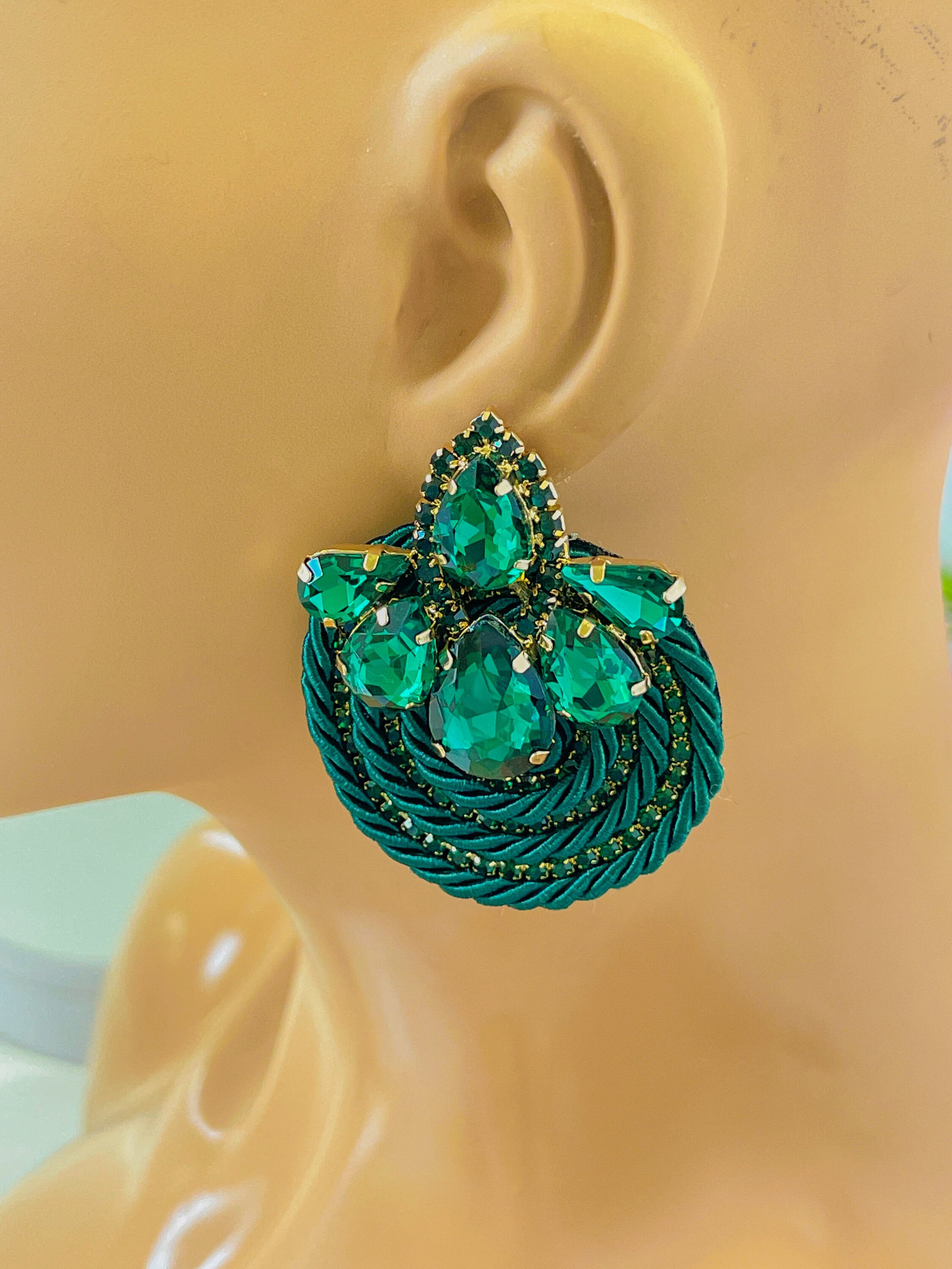 Boucle doreille Big Crystal Earrings Round Drop Etsy