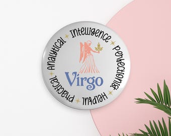 Virgo Pin, Virgo Button, Button Set, Lapel Pin, Hat Pin, Enamel Pins, Lapel Pins, Funny Pin, Gift for Virgo