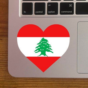 Lebanon Flag Heart Decal | Lebanon Flag Sticker | Lebanese Cedar Tree Heart Sticker | Bumper Sticker | Window Decal |