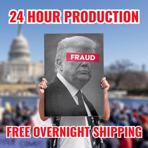 Fraud Donald Trump (Double-Sided) Cardstock Poster, Dictator, Anti Trump, Outdoor Protest Rally Sign, F'Elon Tesla Democracy, Hands Off