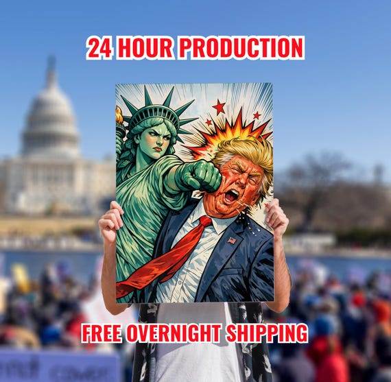 No Kings Protest Poster, Save Democracy, Abolish ICE, Anti Trump Sign, Political Activist, Punch Trump, Ice Out, Hands Off, Lady Liberty