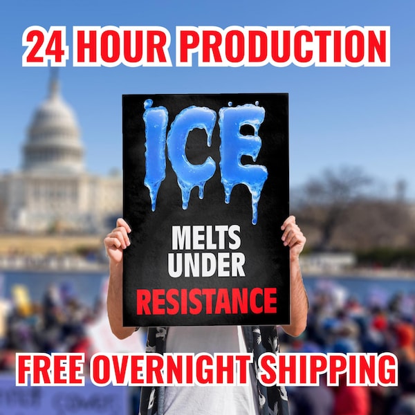 La glace fond sous l'effet de la résistance (recto-verso), panneau de protestation No Kings, affiche imprimée, abolir la glace, panneau de rassemblement anti-atout, ne touchez pas, résistez