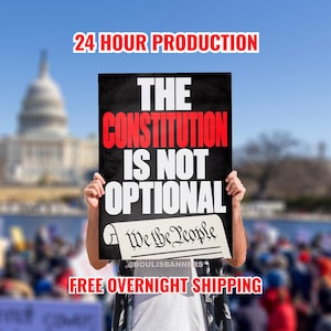 The Constitution Is Not Optional, No Kings Protest Sign, Capitol Rally Poster, Vote Blue, Double Sided Handheld Rally Sign