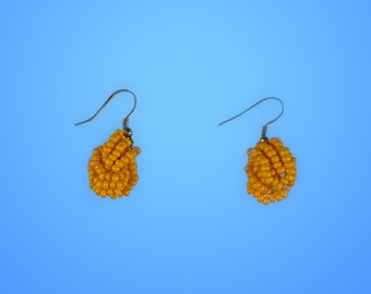 Yellow Beaded-Ball Earrings