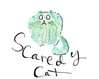 Scaredy Cat Original Watercolor Notecard