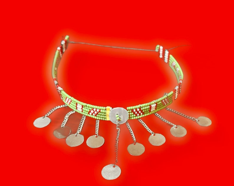 Maasai Tribe Beaded Choker Necklace Green