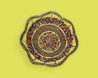 Handmade Multi Colored Beaded Bowl Kenya Africa