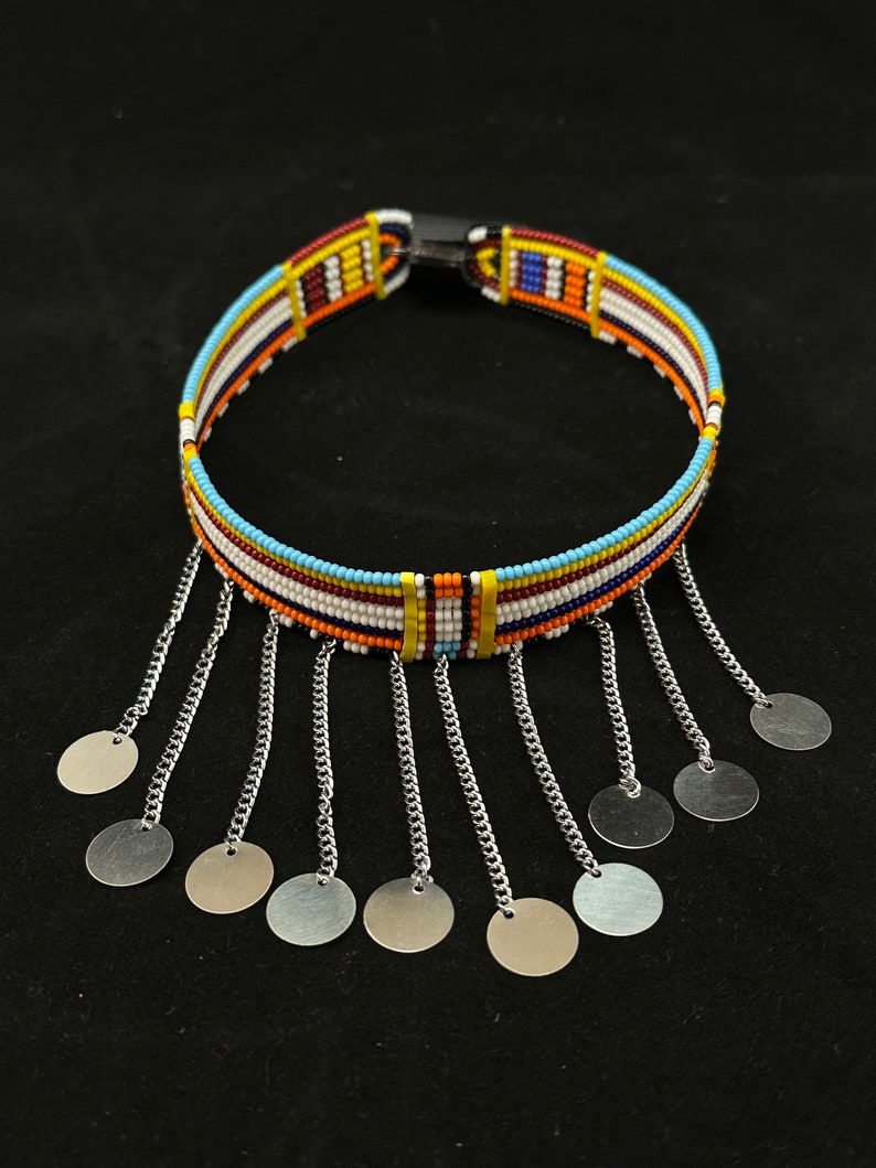 Maasai Tribe Beaded Choker Necklace Blue