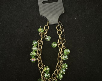 Brass and Green Crystal Bracelet