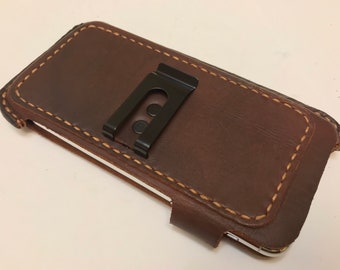 Case for iPhone, Samsung or any other, made of genuine leather with a clip for pants. + Personalization & Lifetime Warranty