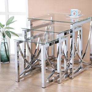 Eclipse Glass Nest of Tables 3 Clear Black Modern