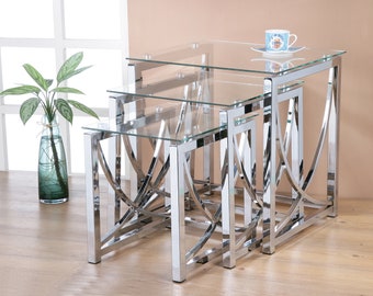 Eclipse Glass Nest of Tables 3 Clear Black Modern