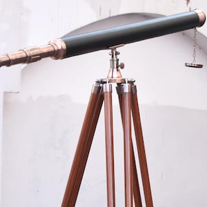 39" Retro Single Barrel Sailor Spyglass Marine Telescope Copper Antique Royal Navy Telescope Wooden Tripod, Christmas Gift