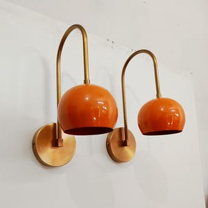 Home Decor Lamp Hand Made Wall Sconce Pair of mid-century wall lamps Solid Brass Orange Ball Wall Scones Inspired Raw Brass Wall Scones