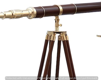 Antique Brass Telescope with Adjustable Wooden Tripod Stand