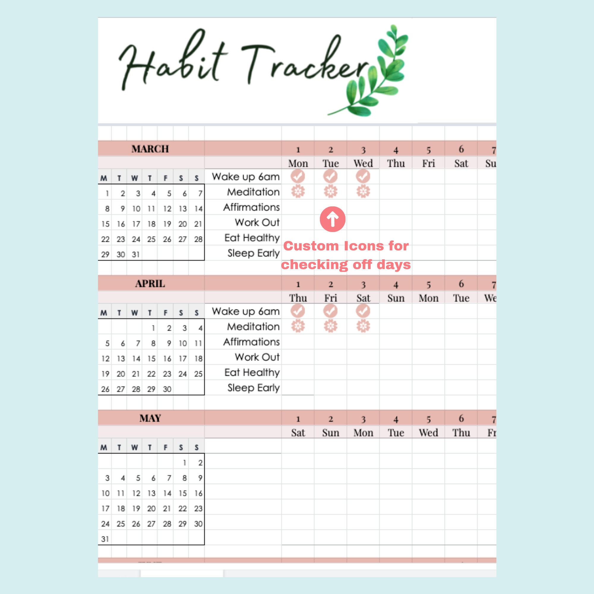 2021 calendar google sheet habit tracker template digital etsy