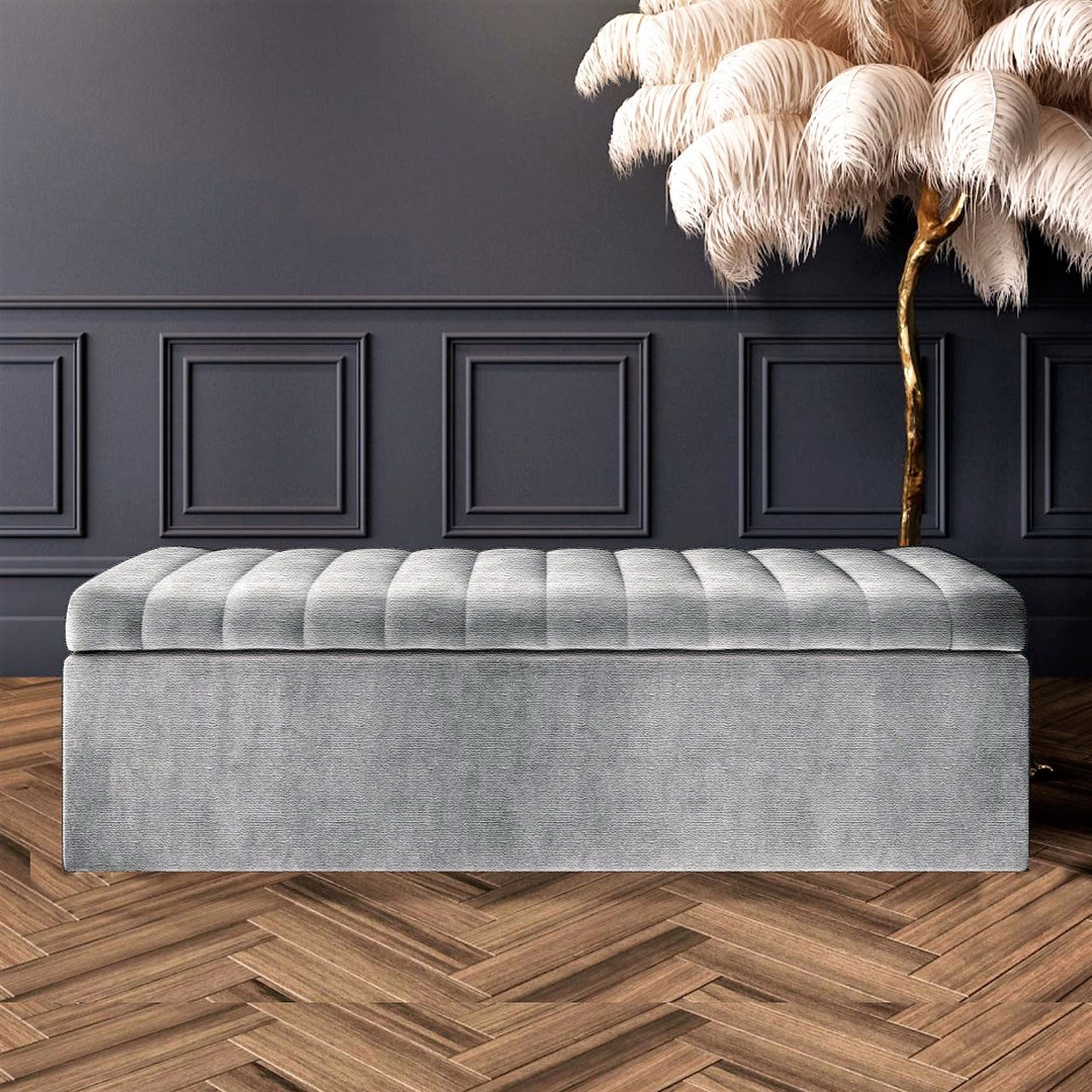 Naples Velvet Ottoman Storage Box, Velvet Upholstered Bench With