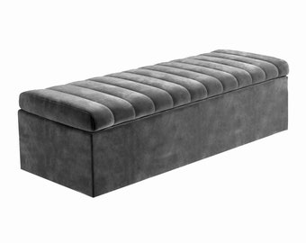 Plush Velvet Ottoman Box, Lined Upholstered Bench, Large Blanket Box, Striped Footstool, Velvet Coffee Table, End of Bed Bench, Footrest