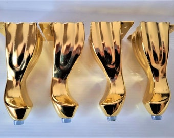 Gold Metal Feet/Legs - Sofa Legs - Replacement Metal Legs - Furniture Legs - Queen Anne Legs - Golden Polished Legs for Beds & Footstool