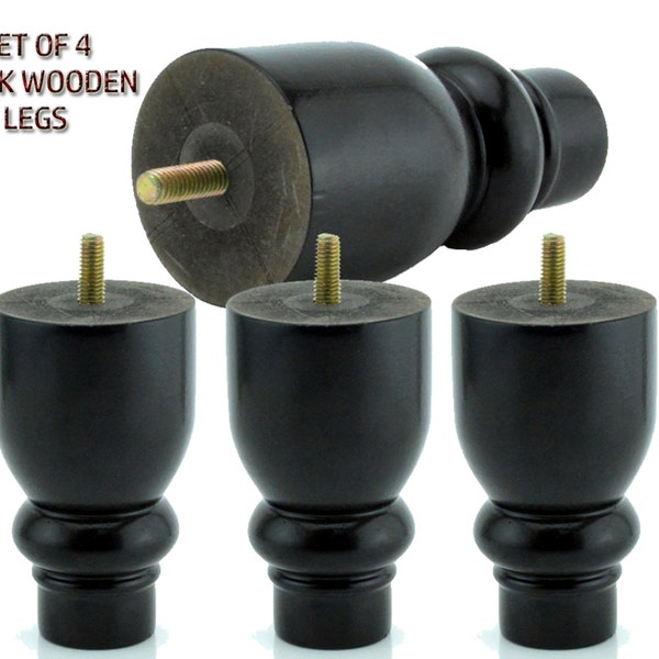 Set of 4 Black Legs Wooden Furniture Legs Sofa, Bed Feet Settee Wooden Legs