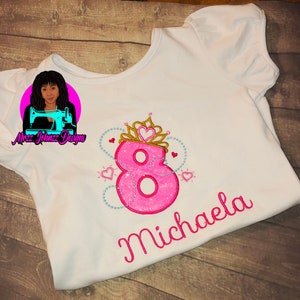 Girls Princess Number Birthday Shirt, 8th Birthday, Personalized Princess Birthday Shirt, Princess Party, Princess Shirt, Embroidered Shirt
