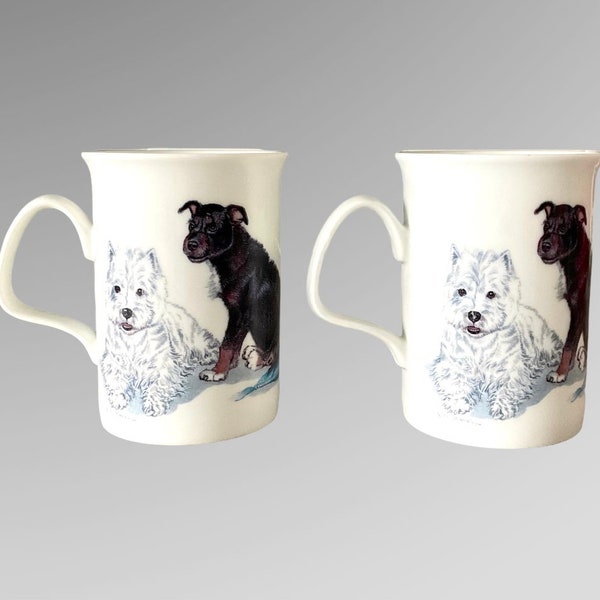 Vintage  Roy Kirkham Dogs Galore 2005 Set of 2 Mugs,  Dogs, Vintage Animal Mugs Cups Signed by Artist