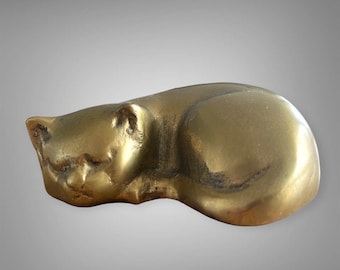 Vintage Solid Brass Sleeping Cat Sculpture | Brass Animal Figurine | Cat Lover Gift |Collectible Decor