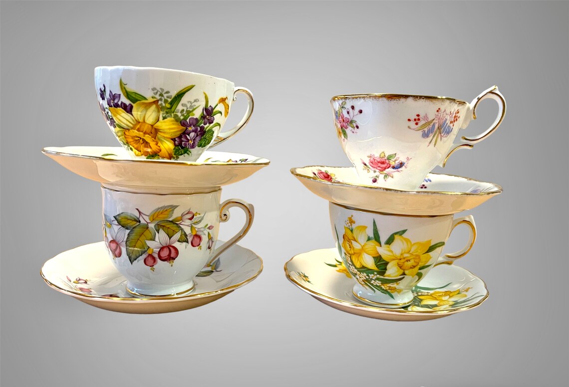 Bulk Lot of 4 Teacups & Saucers Mix and Matched Sets Yellows Etsy Canada