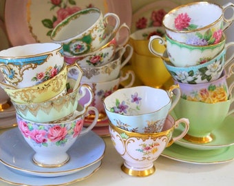 Beautiful Vintage Totally Mismatched Premium Teacup and Saucer, Each One is Different, Mix Match for Tea Parties, Quality Bone China