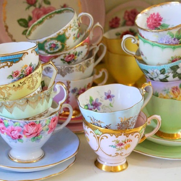 Beautiful Vintage Totally Mismatched Premium Teacup and Saucer, Each One is Different, Mix Match for Tea Parties, Quality Bone China