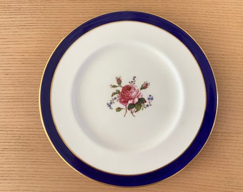 Vintage Coalport Cobalt Blue Fairfax Floral Plate Salad Sandwich Plate Signed W.Bikbeck ca. 1926 England