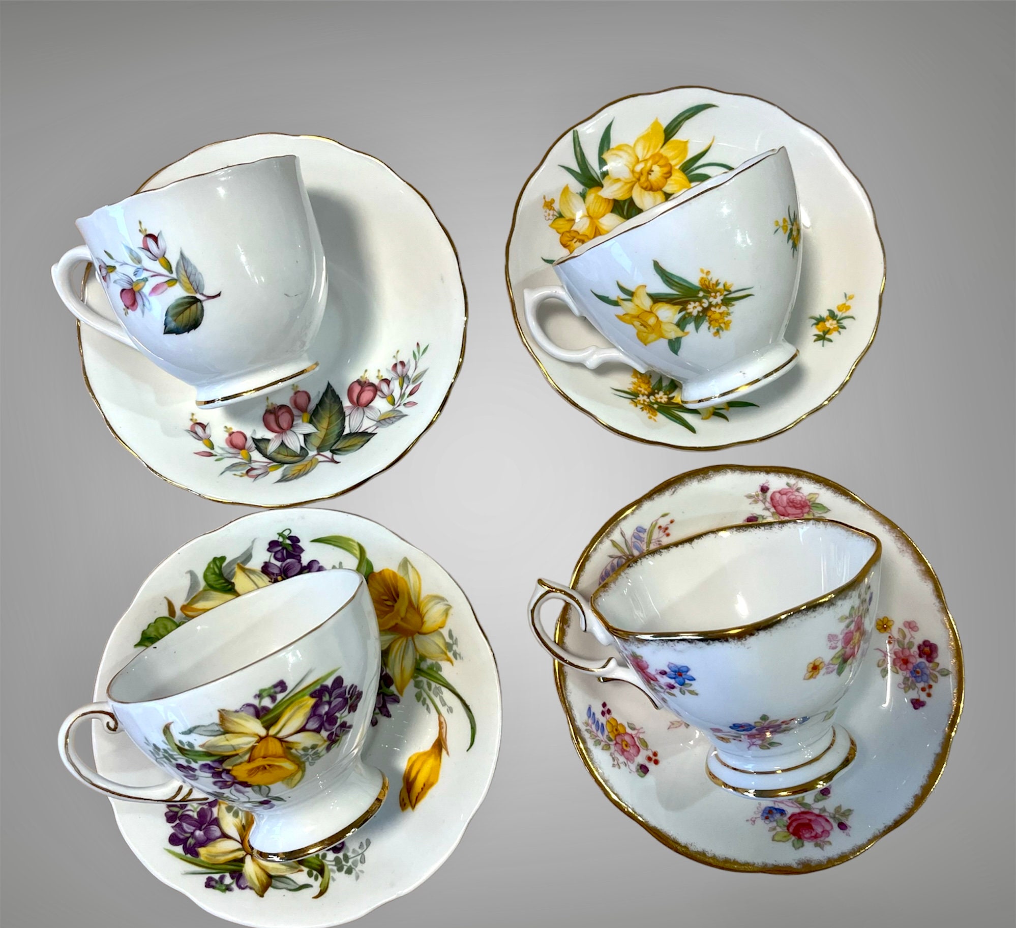 Bulk Lot of 4 Teacups & Saucers Mix and Matched Sets Yellows Etsy Canada