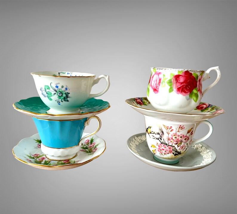 Set of 4 Totally Mismatched Bulk Tea Cups & Saucers Blue Etsy Canada