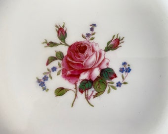 Coalport Royal Blue Fairfax Floral Plate Salad Sandwich Plate Signed W.Bikbeck,  England, Vintage, Large Central Pink Cabbage Rose