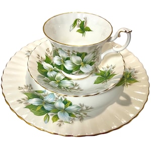 Royal Albert Trillium Tea Cup, Saucer and Sandwich/Salad Plate, Vintage Floral Bone China, English Tea Set for Host or Hostess Gift
